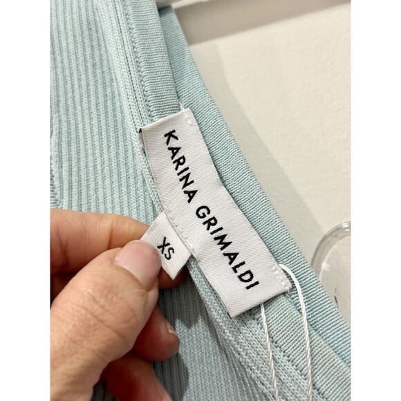 Karina Grimaldi One Shoulder Belted Pleated A-Line Midi Dress Blue Women's XS - Picture 3 of 4